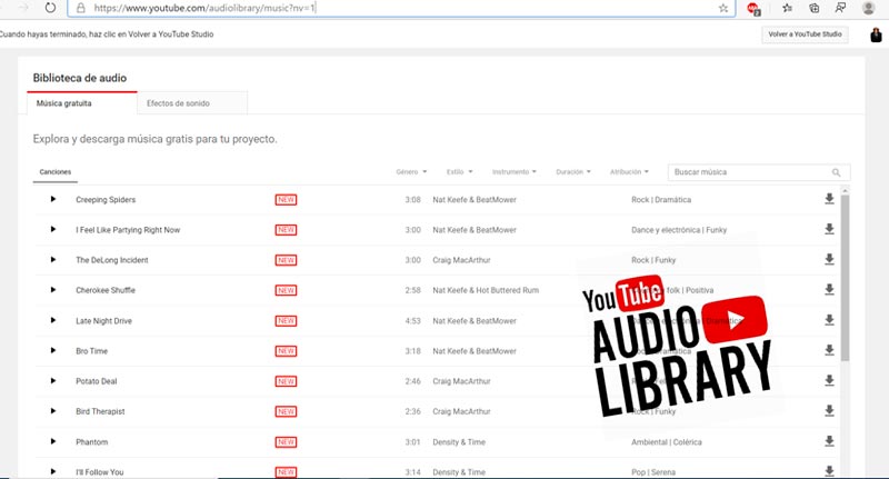 Audio Library de Youtube