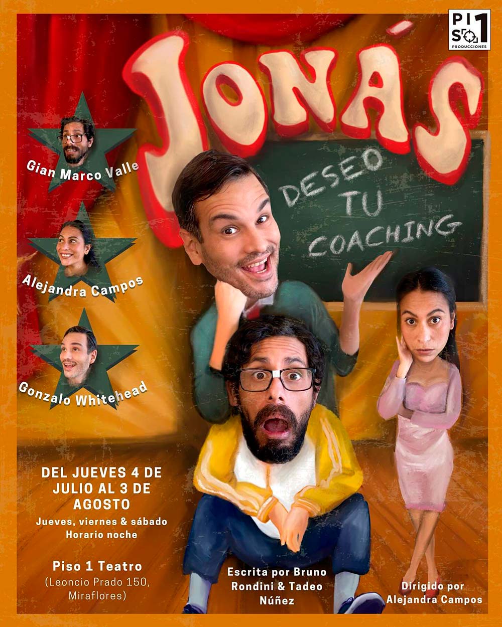 Afiche de "Jonás deseo tu Coaching" obra de teatro breve