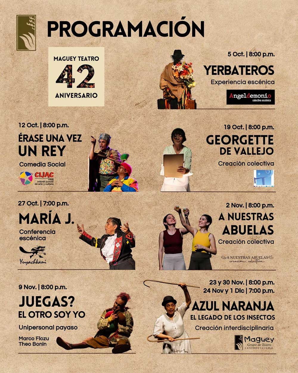 Programación de actividades de Maguey Teatro por su 42 aniversario