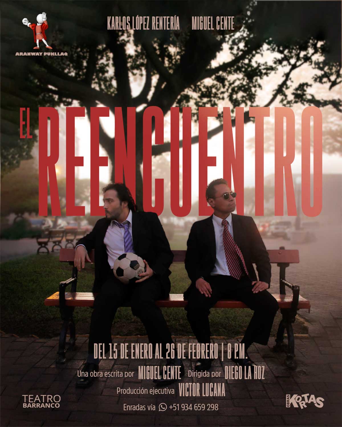 Flyer "El Reencuentro" drama teatral sobre relaciones de pareja.