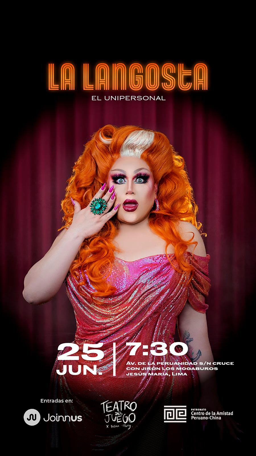 Flyer La Langosta el Unipersonal basado en el Arte del Drag Queen