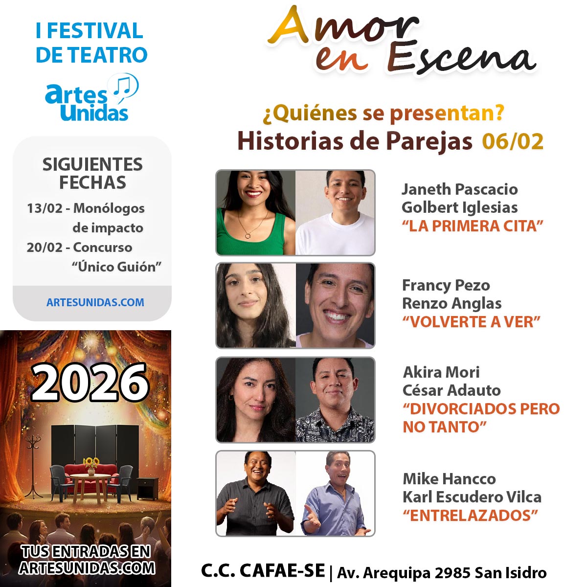Presentaciones del día 06 de febrero 1er Festival de Teatro Artes Unidas 2026