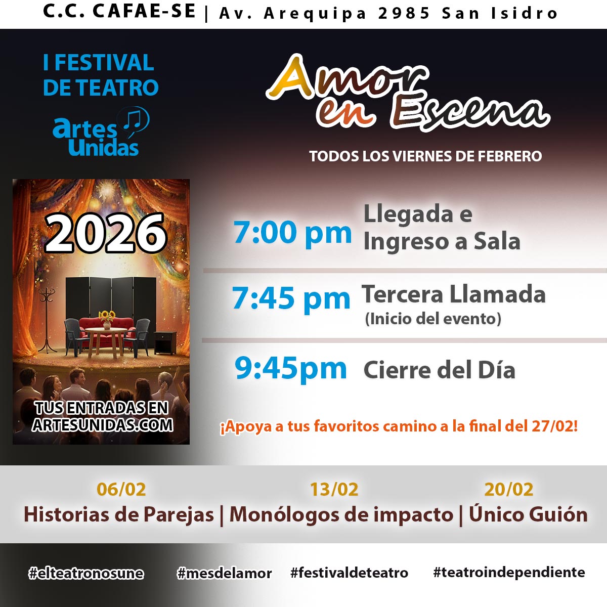 Conoce los horarios y fechas del 1er Festival de teatro Artes Unidas Amor en Escena